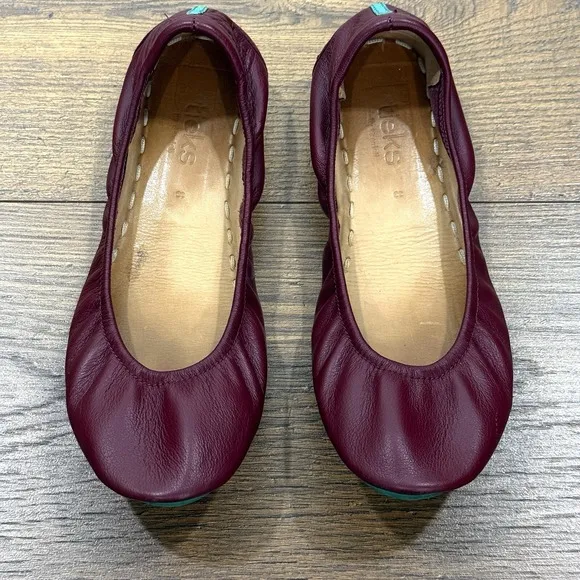 Tieks Ballet Flats Womens 8 Burgundy Leather Foldable Stretch Comfort Gavrielli