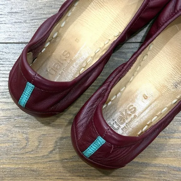 Tieks Ballet Flats Womens 8 Burgundy Leather Foldable Stretch Comfort Gavrielli
