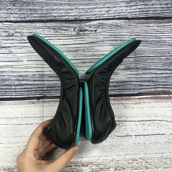 Tieks Black Leather Ballet Flats Foldable Shoes Women’s Size 8