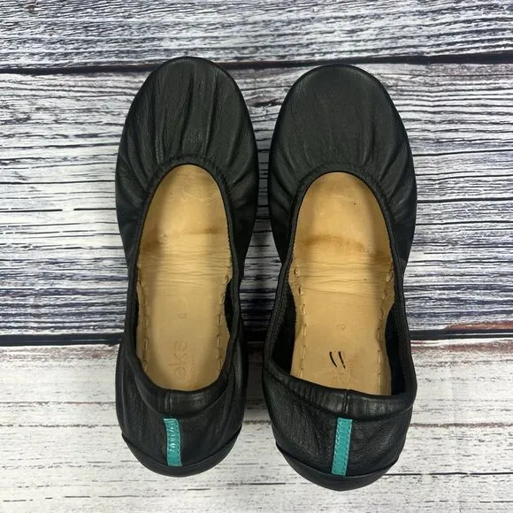 Tieks Black Leather Ballet Flats Foldable Shoes Women’s Size 8