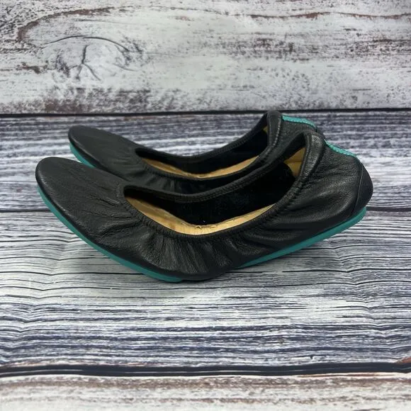 Tieks Black Leather Ballet Flats Foldable Shoes Women’s Size 8