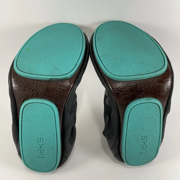Tieks by Gavrieli Black Leather Ballet Flats Foldable Shoes Womens Size 8