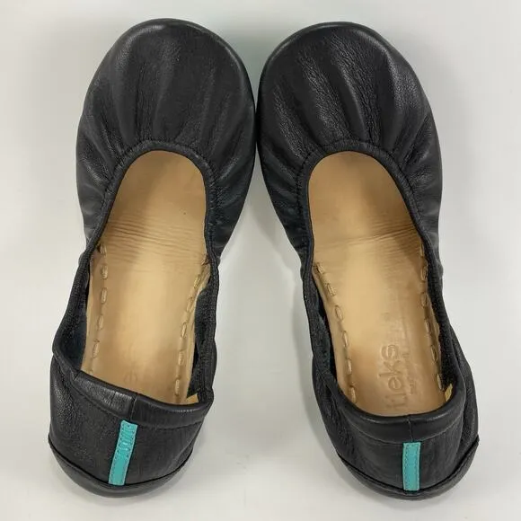 Tieks by Gavrieli Black Leather Ballet Flats Foldable Shoes Womens Size 8