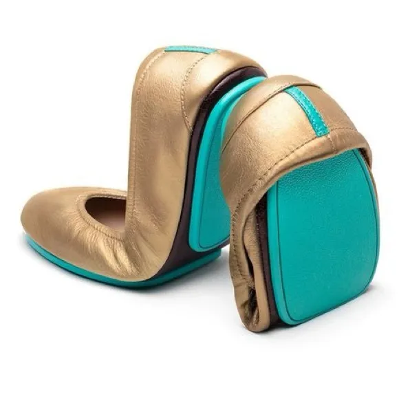 TIEKS by GAVRIELI Metallic Gold Ballet Flats Foldable Travel Packable Leather 9