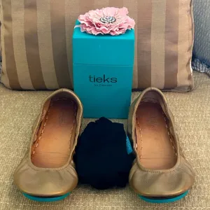 TIEKS by GAVRIELI Metallic Gold Ballet Flats Foldable Travel Packable Leather 9