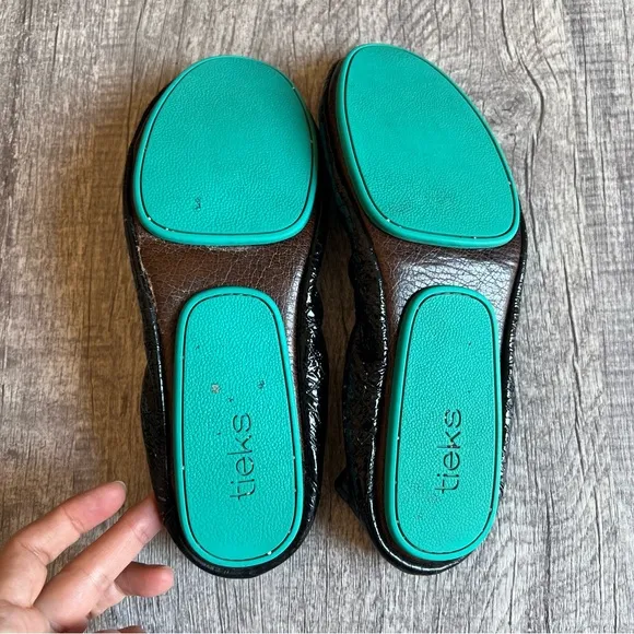 TIEKS by Gavrieli Obsidian Crocodile Ballet Flats Womens Sz 9 Black Foldable