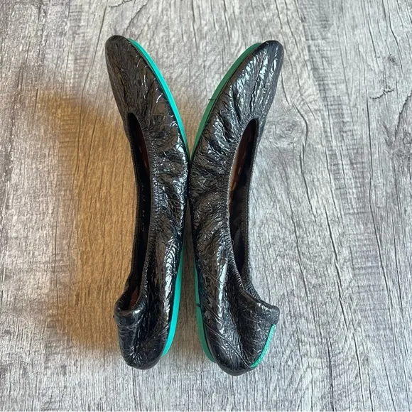 TIEKS by Gavrieli Obsidian Crocodile Ballet Flats Womens Sz 9 Black Foldable