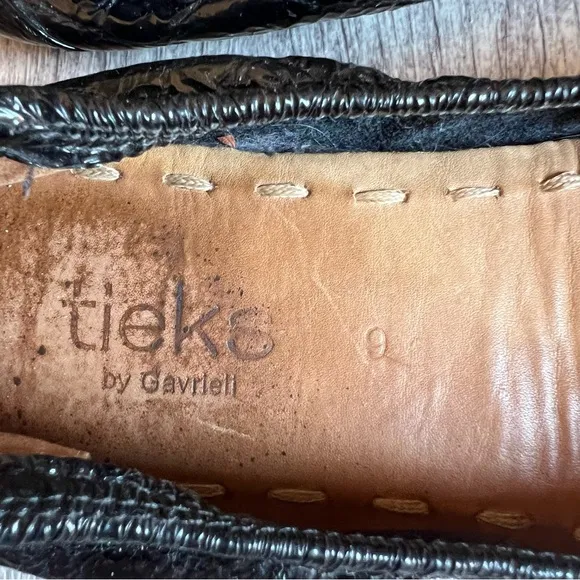 TIEKS by Gavrieli Obsidian Crocodile Ballet Flats Womens Sz 9 Black Foldable