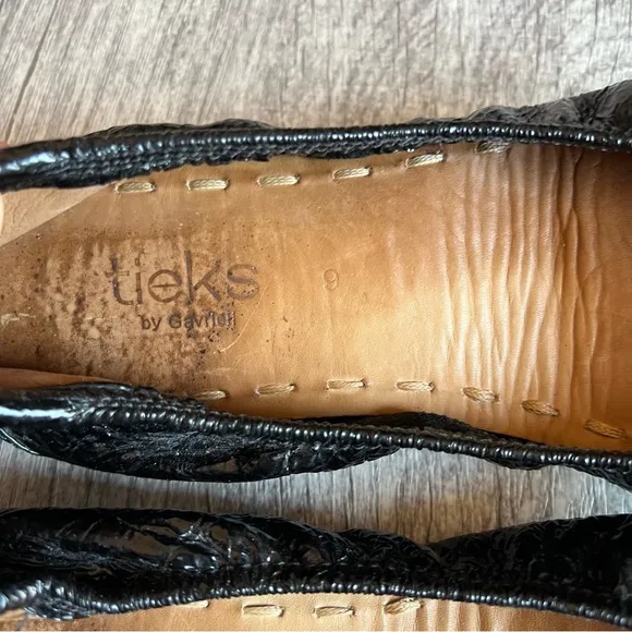 TIEKS by Gavrieli Obsidian Crocodile Ballet Flats Womens Sz 9 Black Foldable