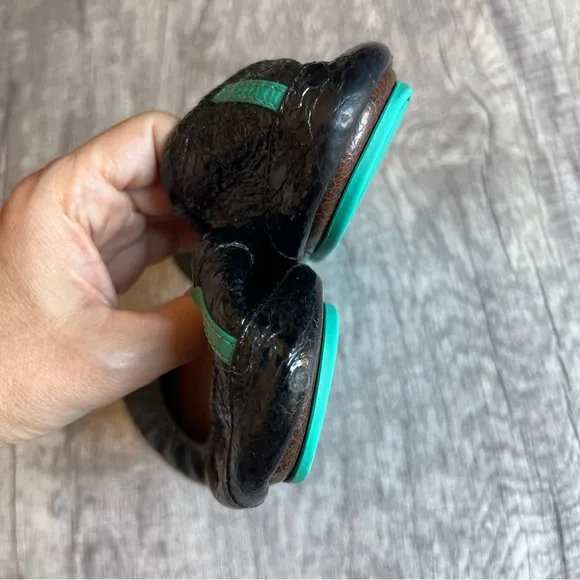 TIEKS by Gavrieli Obsidian Crocodile Ballet Flats Womens Sz 9 Black Foldable
