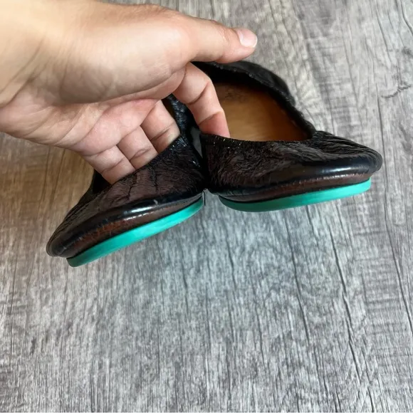 TIEKS by Gavrieli Obsidian Crocodile Ballet Flats Womens Sz 9 Black Foldable