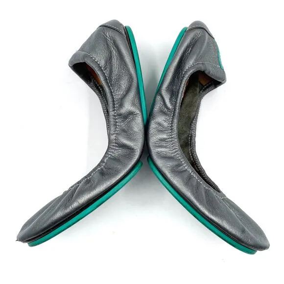 Tieks by Gavrieli Pewter Ballet Flats Silver Metallic Leather Foldable Sz 8