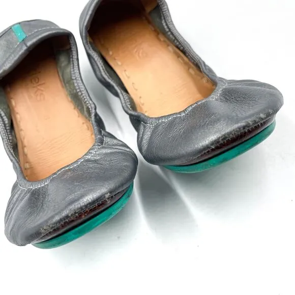 Tieks by Gavrieli Pewter Ballet Flats Silver Metallic Leather Foldable Sz 8