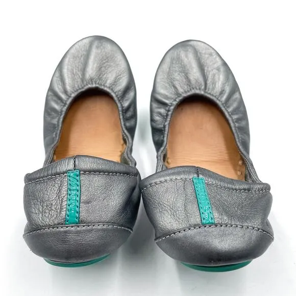 Tieks by Gavrieli Pewter Ballet Flats Silver Metallic Leather Foldable Sz 8