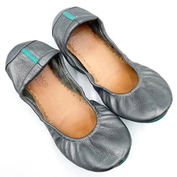 Tieks by Gavrieli Pewter Ballet Flats Silver Metallic Leather Foldable Sz 8
