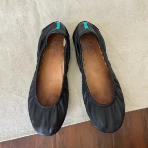 TIEKS by Gavrieli Slip-On Ballet Flats Shoes Black Leather Foldable