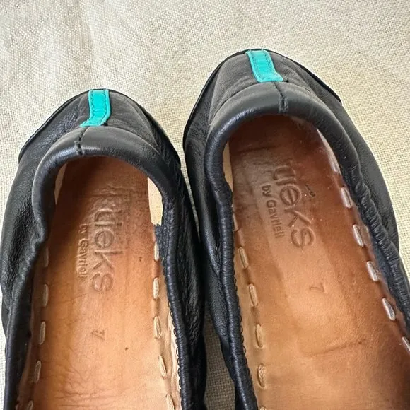 TIEKS by Gavrieli Slip-On Ballet Flats Shoes Black Leather Foldable