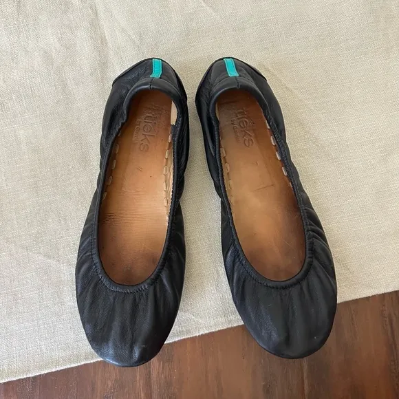 TIEKS by Gavrieli Slip-On Ballet Flats Shoes Black Leather Foldable