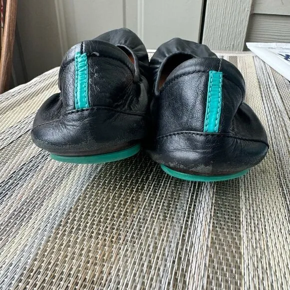 TIEKS by Gavrieli Slip-On Ballet Flats Shoes Black Leather Foldable Womens Sz 10