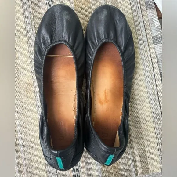 TIEKS by Gavrieli Slip-On Ballet Flats Shoes Black Leather Foldable Womens Sz 10