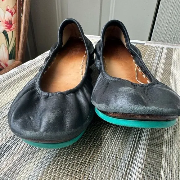 TIEKS by Gavrieli Slip-On Ballet Flats Shoes Black Leather Foldable Womens Sz 10