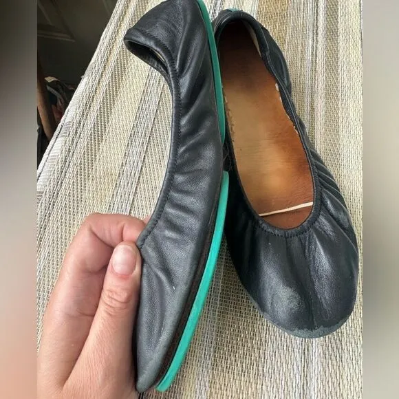 TIEKS by Gavrieli Slip-On Ballet Flats Shoes Black Leather Foldable Womens Sz 10