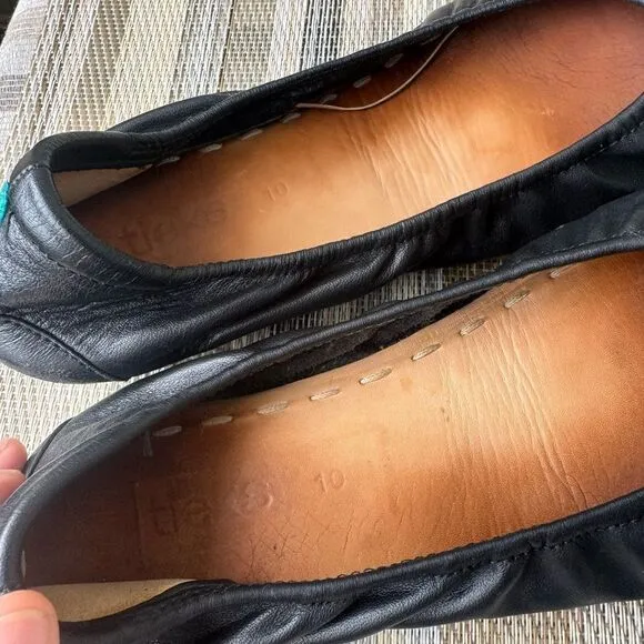 TIEKS by Gavrieli Slip-On Ballet Flats Shoes Black Leather Foldable Womens Sz 10