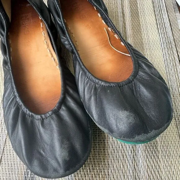 TIEKS by Gavrieli Slip-On Ballet Flats Shoes Black Leather Foldable Womens Sz 10