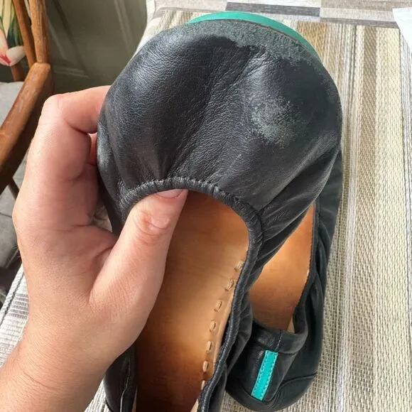 TIEKS by Gavrieli Slip-On Ballet Flats Shoes Black Leather Foldable Womens Sz 10