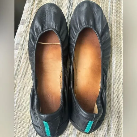 TIEKS by Gavrieli Slip-On Ballet Flats Shoes Black Leather Foldable Womens Sz 10