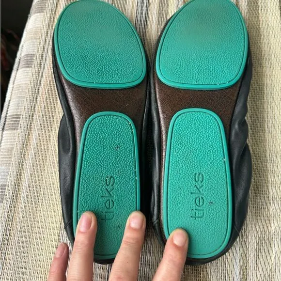 TIEKS by Gavrieli Slip-On Ballet Flats Shoes Black Leather Foldable Womens Sz 10