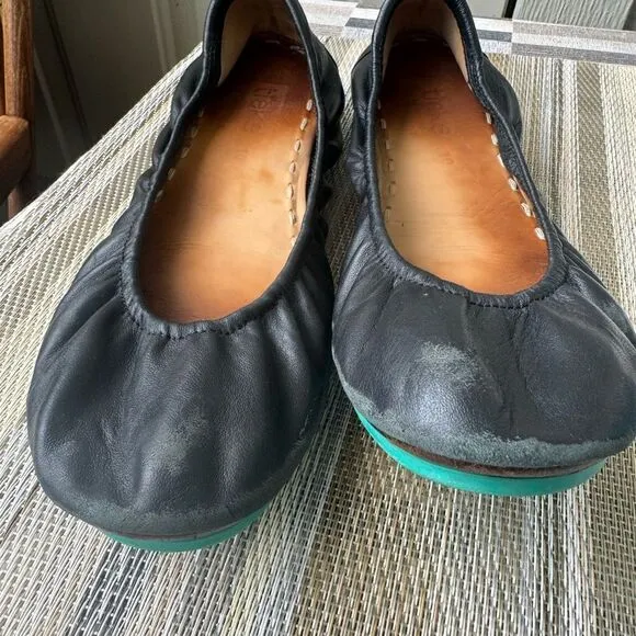 TIEKS by Gavrieli Slip-On Ballet Flats Shoes Black Leather Foldable Womens Sz 10