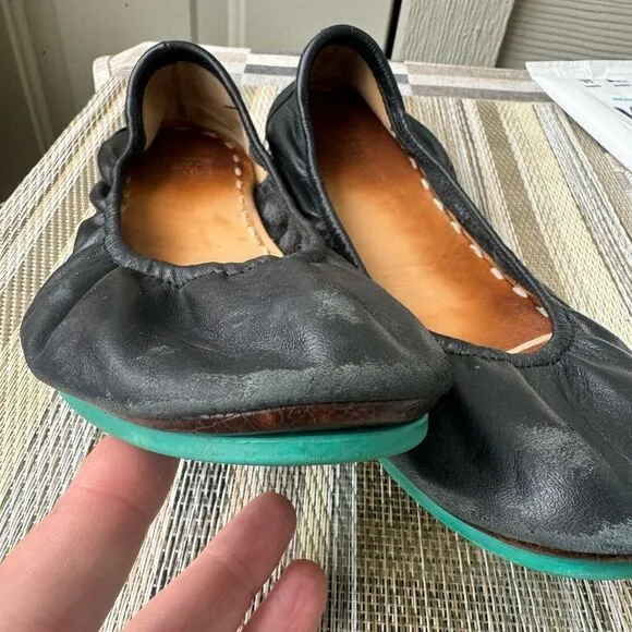 TIEKS by Gavrieli Slip-On Ballet Flats Shoes Black Leather Foldable Womens Sz 10