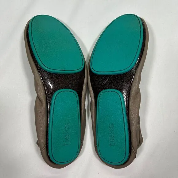 Tieks by Gavrieli Taupe Leather Ballet Flats Foldable Comfort‎ Travel Shoes 7