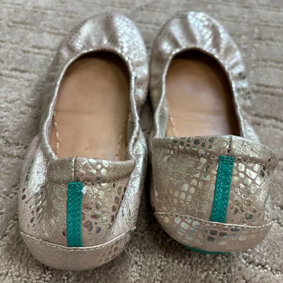 TIEKS BY GAVRIELI Wild Copper Snakeskin Metallic Rose Gold Foldable Flats Sz 8