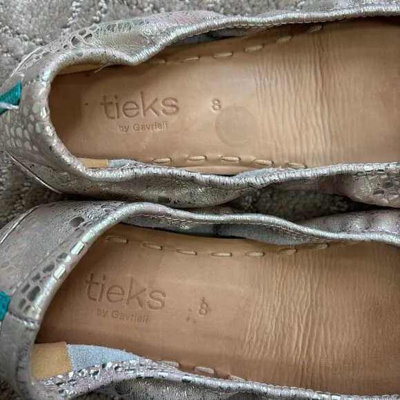 TIEKS BY GAVRIELI Wild Copper Snakeskin Metallic Rose Gold Foldable Flats Sz 8