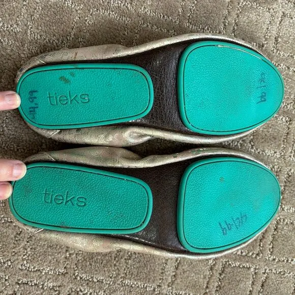 TIEKS BY GAVRIELI Wild Copper Snakeskin Metallic Rose Gold Foldable Flats Sz 8