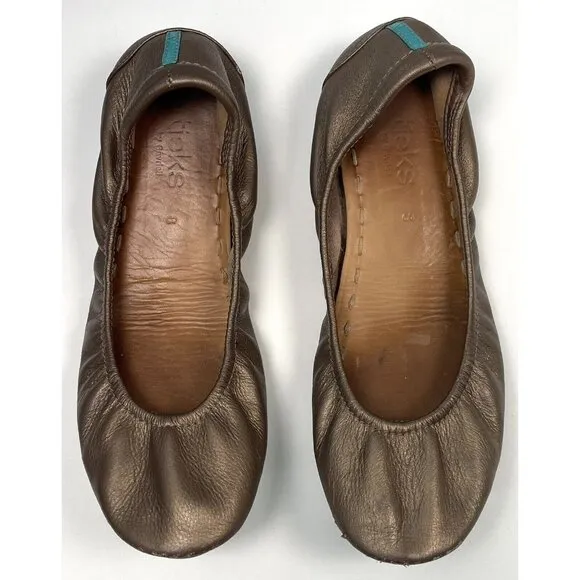 TIEKS by Gavrieli Womens US 8 Metallic Bronze Ballet FLATS Foldable Shoes READ