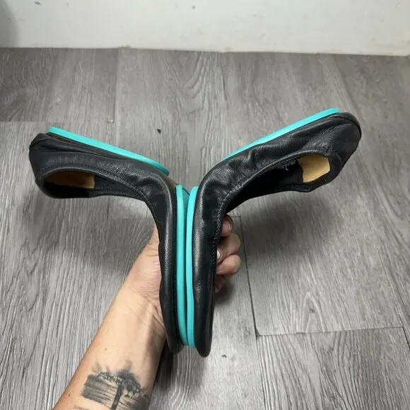 Tieks Chestnut Black Leather Ballet Flats Womens 10 Foldable Comfort Slip On