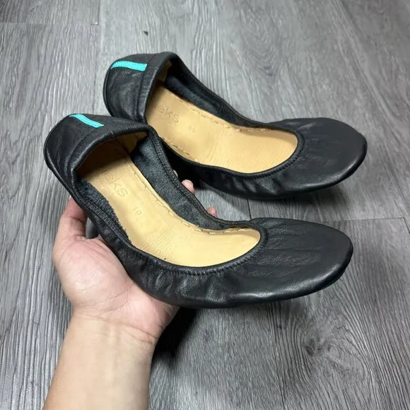 Tieks Chestnut Black Leather Ballet Flats Womens 10 Foldable Comfort Slip On