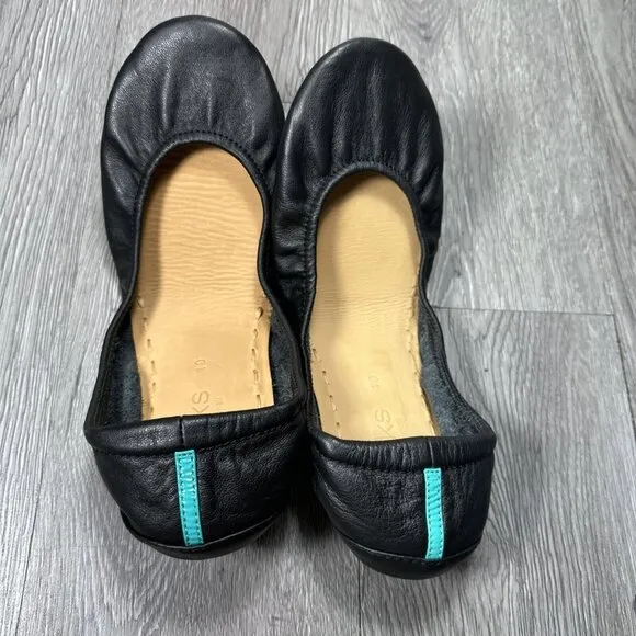 Tieks Chestnut Black Leather Ballet Flats Womens 10 Foldable Comfort Slip On