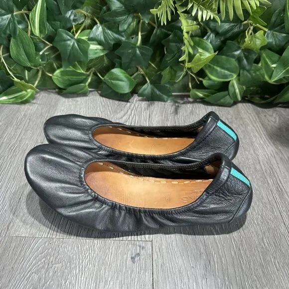 Tieks Chestnut Black Leather Ballet Flats Womens 8 Foldable Comfort Slip On