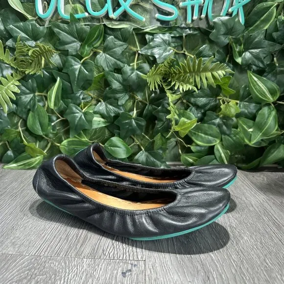 Tieks Chestnut Black Leather Ballet Flats Womens 8 Foldable Comfort Slip On