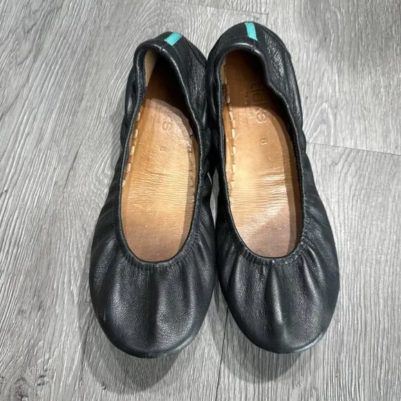 Tieks Chestnut Black Leather Ballet Flats Womens 8 Foldable Comfort Slip On