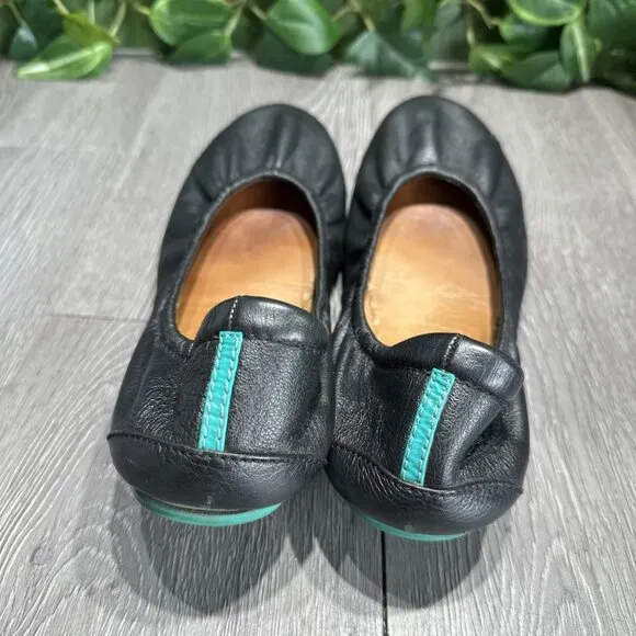 Tieks Chestnut Black Leather Ballet Flats Womens 8 Foldable Comfort Slip On