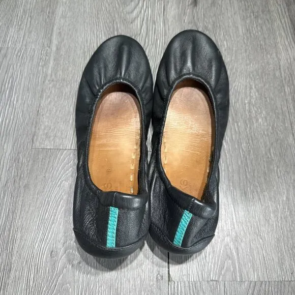 Tieks Chestnut Black Leather Ballet Flats Womens 8 Foldable Comfort Slip On