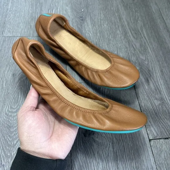 Tieks Chestnut Tan Leather Ballet Flats Womens 11 Foldable Comfort Slip On