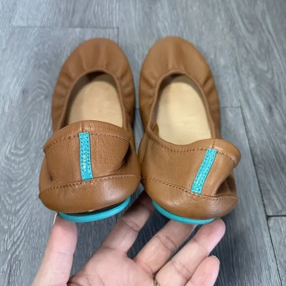 Tieks Chestnut Tan Leather Ballet Flats Womens 11 Foldable Comfort Slip On