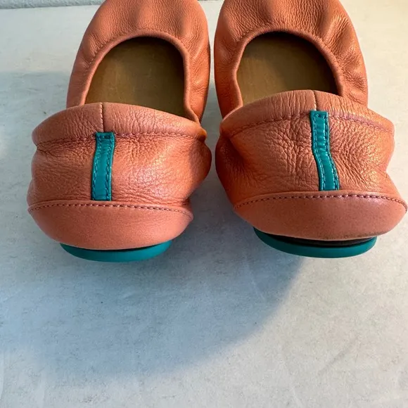 Tieks Foldable Leather Ballet Flats Size 9 Peach Poppy Orange Preppy Summer