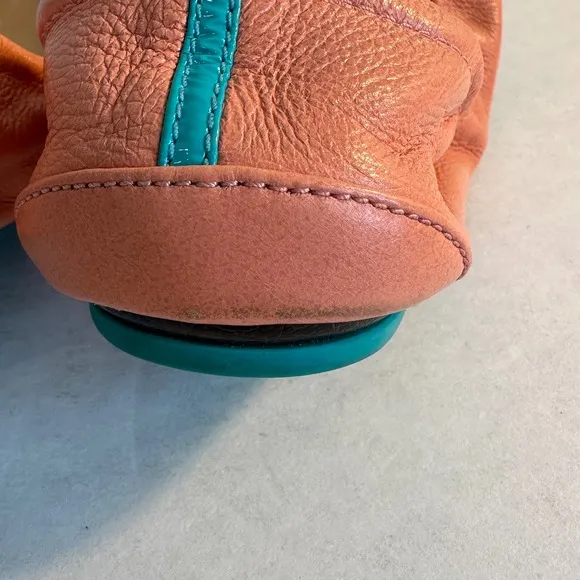 Tieks Foldable Leather Ballet Flats Size 9 Peach Poppy Orange Preppy Summer